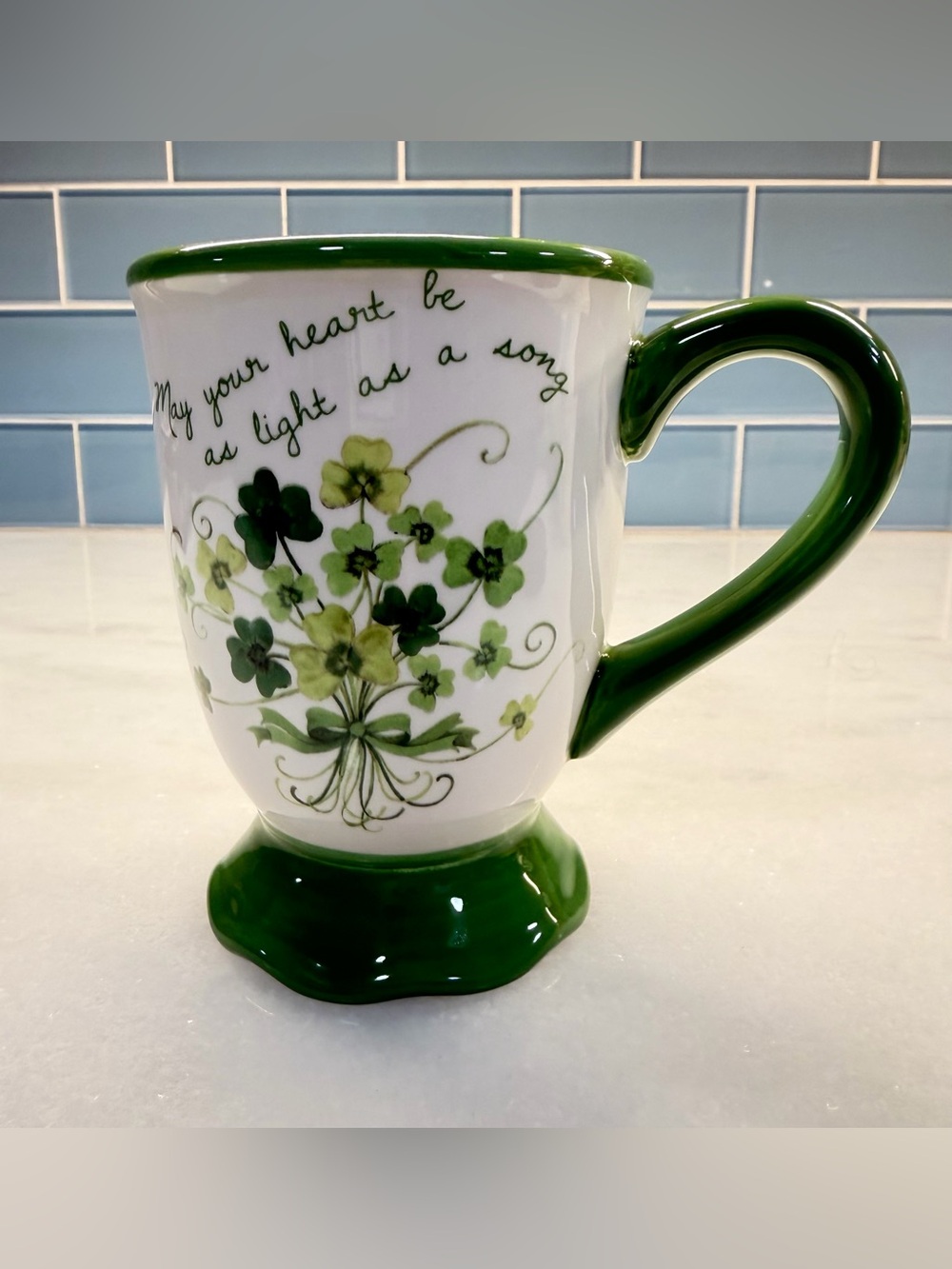 Certified International White and Green Shamrock Ceramic Mug